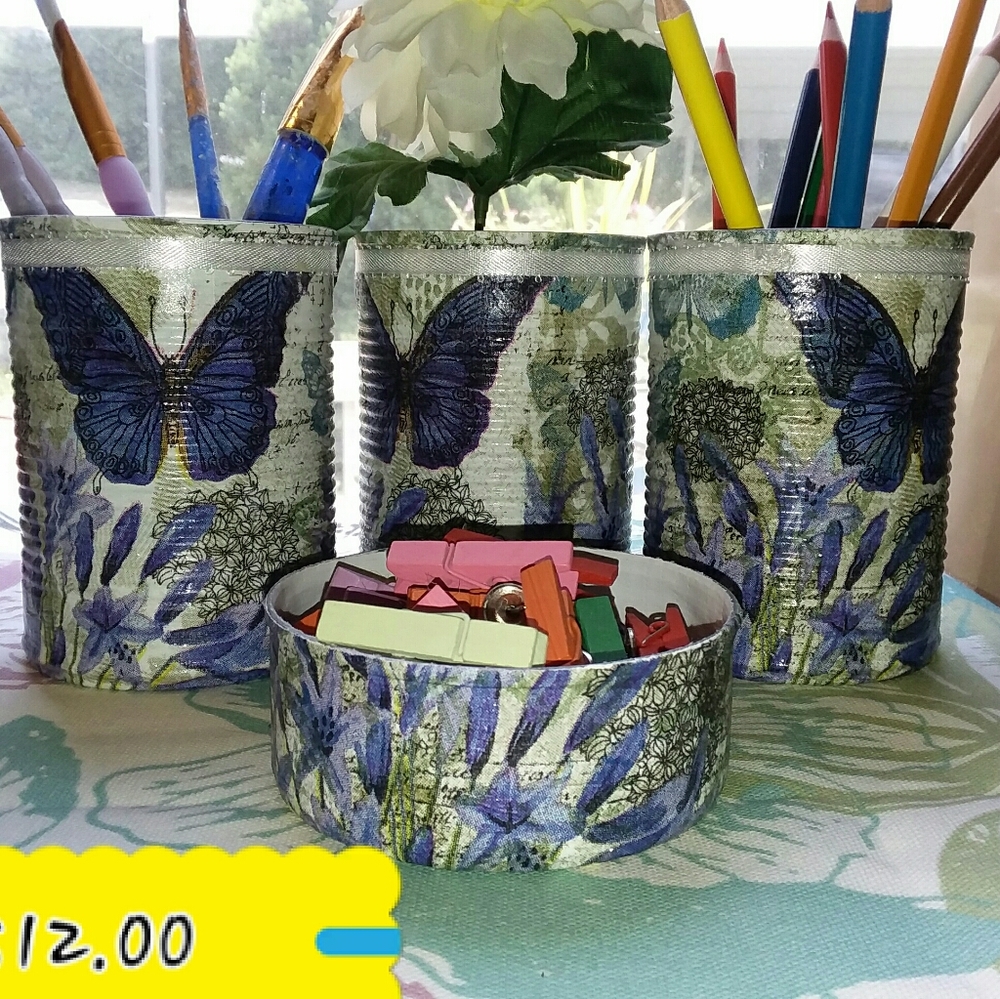 4 pc Desk Set with Blue Butterfly Design